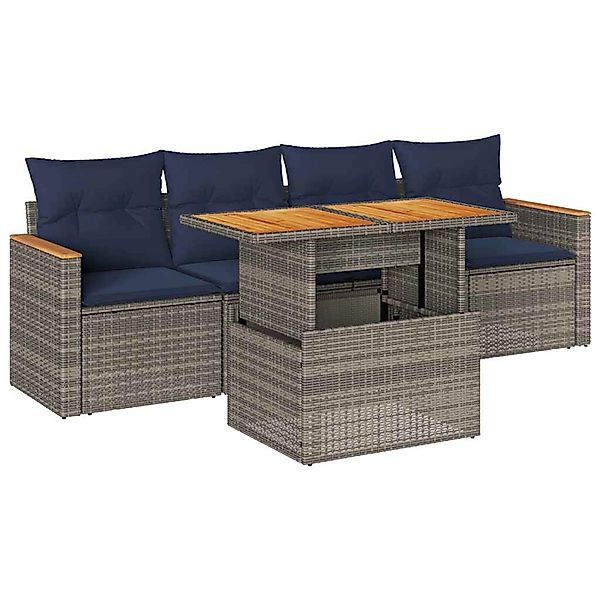 vidaXL 5-Tlg Garten-Sofagarnitur mit Kissen Grau Poly Rattan 3327435 günstig online kaufen