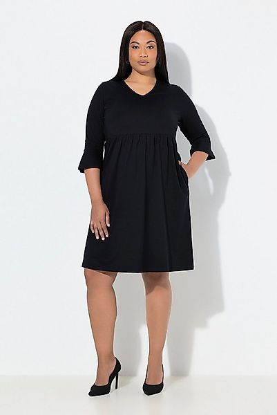 Ulla Popken Maxikleid Jerseykleid A-Linie- V-Ausschnitt 3/4-Volantarm günstig online kaufen