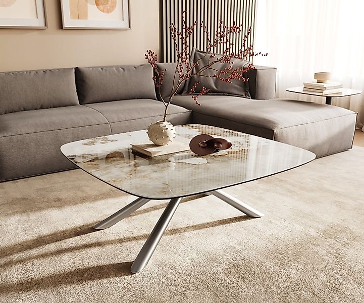 Couchtisch Edge Boot 90x90 cm Keramik Minas Melange Sarity Edelstahl gebürs günstig online kaufen