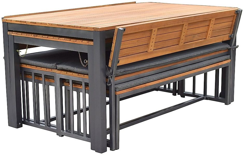 MERXX Garten-Essgruppe Milos, (Set, 10-tlg., 4 Bänke (2x mit und 2x ohne Rü günstig online kaufen