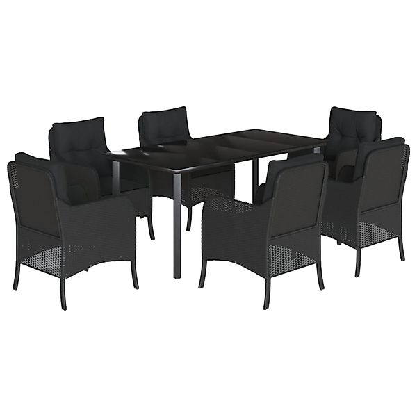 vidaXL 7-Tlg Garten-Essgruppe mit Kissen Schwarz Poly Rattan 3211931 günstig online kaufen