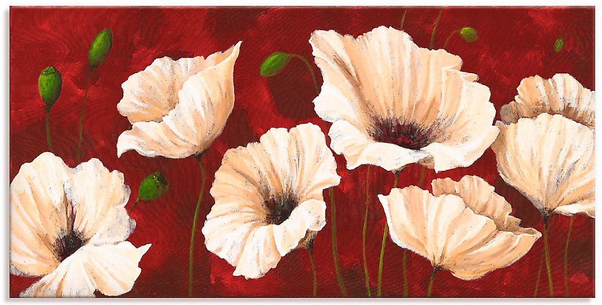 Artland Wandbild "Weiße Mohnblumen vor rot" Blumen 1 Stk. tlg. als Alubild, günstig online kaufen