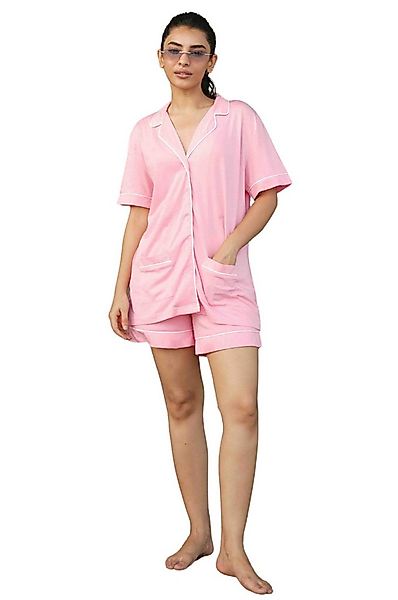 SNOOZE OFF Shorty Damen Pyjama 2-teilig aus 100 % Baumwolle in Rosé mit Kon günstig online kaufen