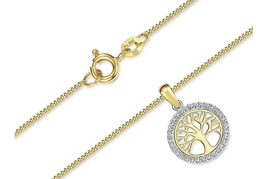 Silberkettenstore Goldkette Panzerkette 1mm mit Anhänger Lebensbaum - 585 G günstig online kaufen