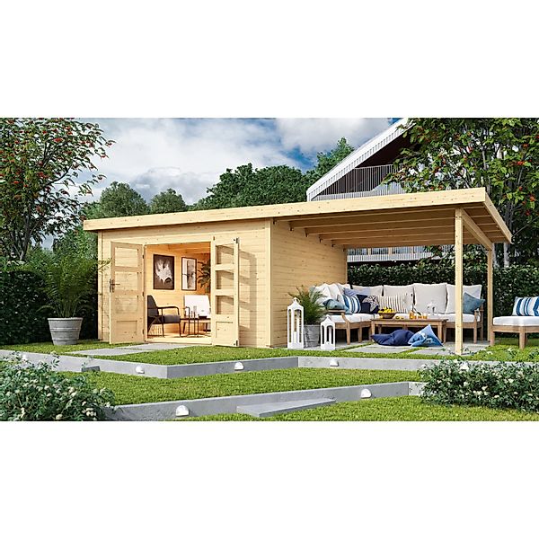 Karibu Holz-Gartenhaus Karlskoga Natur Pultdach Unbehandelt 365 cm x 365 cm günstig online kaufen