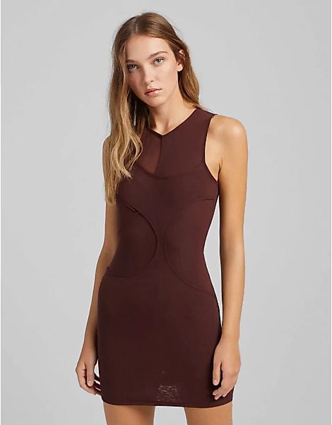Bershka – Bodycon-Kleid aus Netzstoff in SChokoladenbraun günstig online kaufen