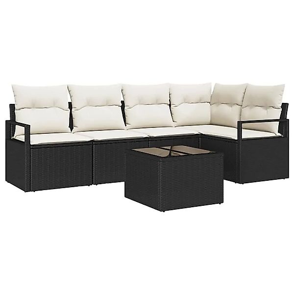 vidaXL Gartensofa-Set mit Kissen 6 Stk Braun und Creme Poly-Rattan 3355056 günstig online kaufen