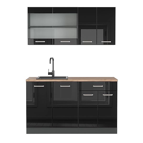 Vicco R-Line Mini-Küche Schwarz Hochglanz/Anthrazit 140 cm ohne Arbeitsplat günstig online kaufen