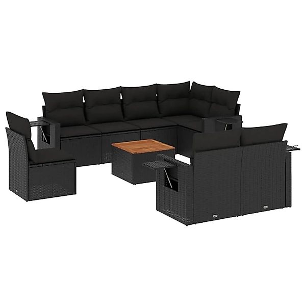 vidaXL 9-Tlg Garten-Sofagarnitur mit Kissen Schwarz Poly Rattan 3224655 günstig online kaufen