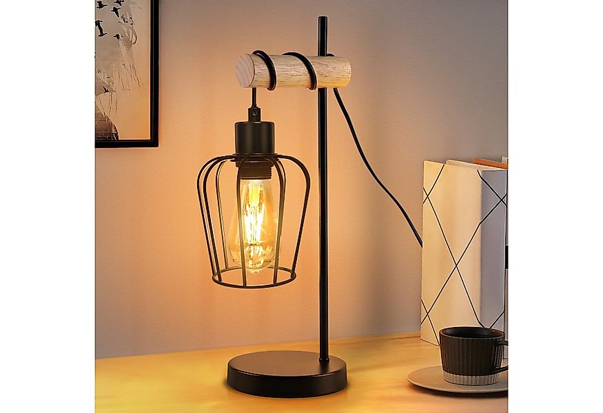 ZMH Tischleuchte Wohnzimmer Retro Schwarz-Holz Nachttischlampe Industrial D günstig online kaufen
