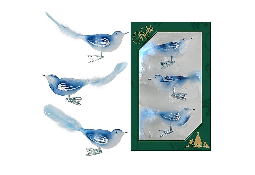 Krebs Glas Lauscha Weihnachtsbaumklammer Glasvögel im 3er Set - Blau Transp günstig online kaufen