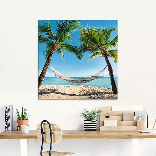 Artland Glasbild "Palmenstrand Karibik mit Hängematte", Amerika, (1 St.) günstig online kaufen