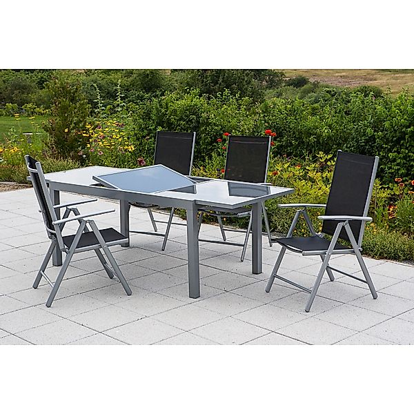 Merxx Gartenmöbel-Set Amalfi 5-tlg. Schwarz mit Ausziehtisch 120/180 x 90 c günstig online kaufen