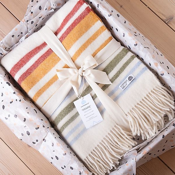 Plaid PRÄRIE, Steppenwolle, Nachhaltige Wolldecke bunt günstig online kaufen