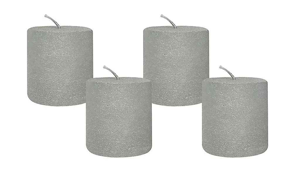 4 Rustic Stumpenkerzen Premium Kerze Silber lackiert 5x5cm - 15 Std Brennda günstig online kaufen