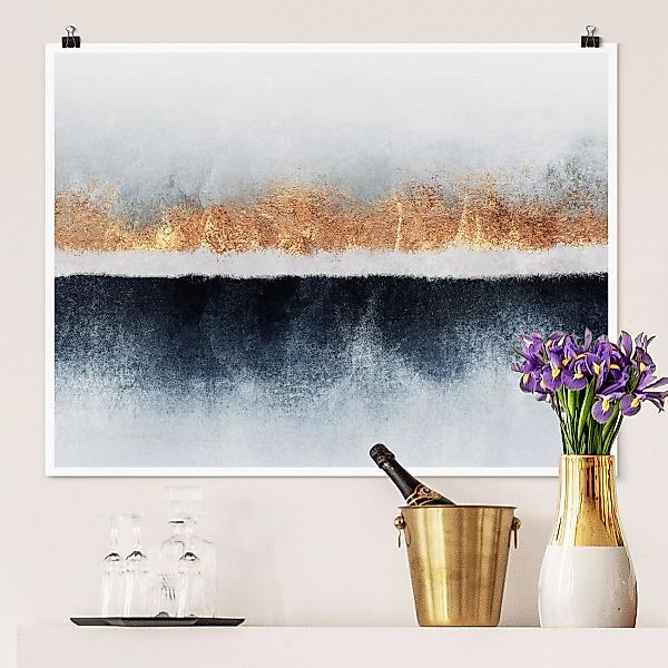 Poster Abstrakt - Querformat Goldener Horizont Aquarell günstig online kaufen