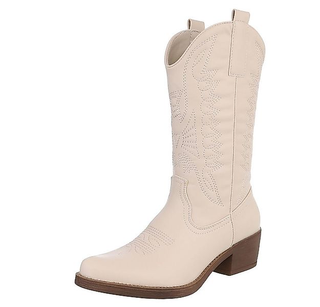 Ital-Design Damen Kniehohe Western-Stiefel mit Stickerei und Blockabsatz We günstig online kaufen