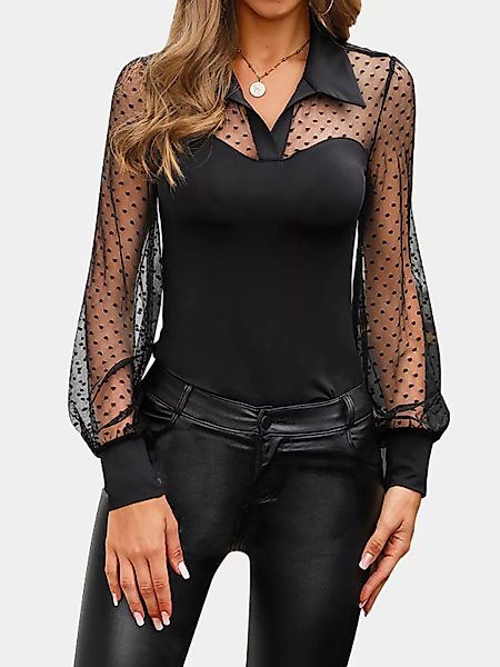 Sexy Patchwork Slim Durchsichtige Mesh-Reversbluse günstig online kaufen