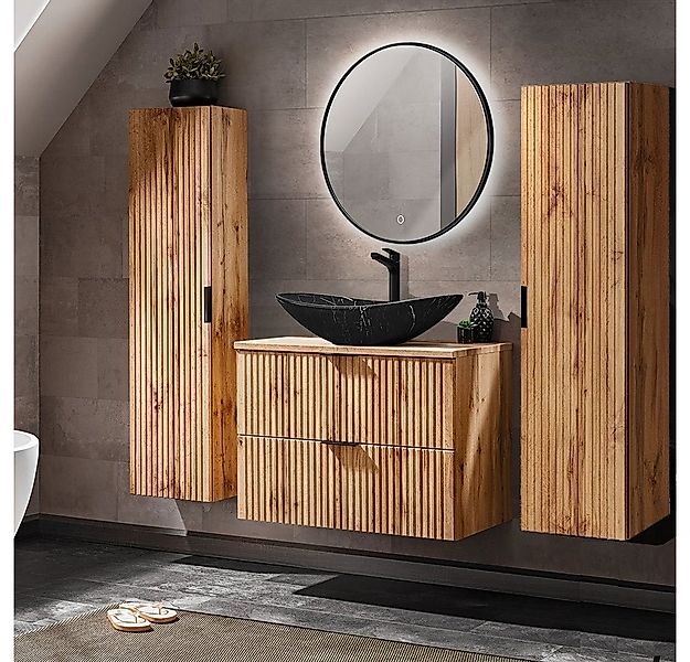Lomadox Badmöbel-Set ADELAIDE-56, (Spar-Set, 4-St), Eiche Rillenoptik Spieg günstig online kaufen