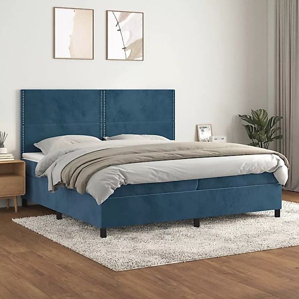 Vidaxl Boxspringbett Mit Matratze Dunkelblau 200x200 Cm Samt günstig online kaufen