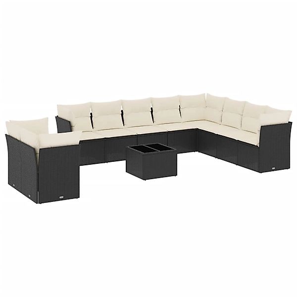 vidaXL 11-Tlg Garten-Sofagarnitur mit Kissen Schwarz Poly Rattan 3217866 günstig online kaufen