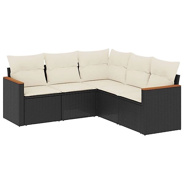 vidaXL 5-Tlg Garten-Sofagarnitur mit Kissen Schwarz Poly Rattan 3258360 günstig online kaufen