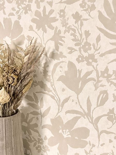 Newroom Vliestapete, Beige Tapete Floral Blumen günstig online kaufen