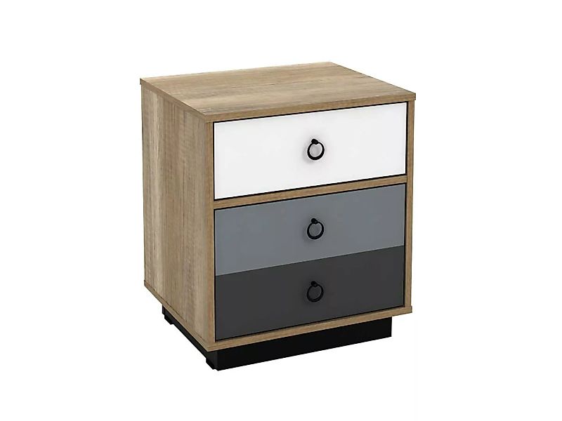 Nachttisch mit 1 Tür & 1 Schublade - Holzfarben, Weiß & Grau - KRYPTON günstig online kaufen