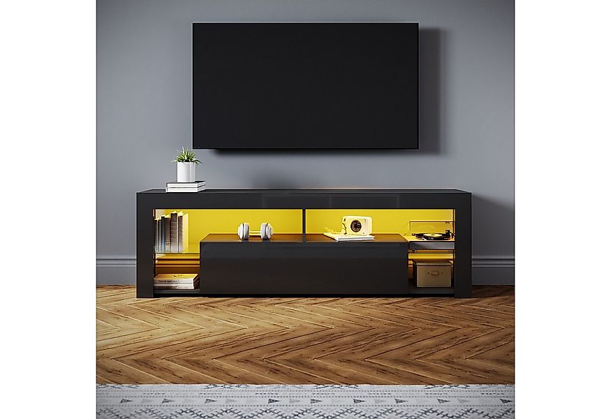 SONNI Lowboard Lowboard 160 cm Breite, Modern in Weiß & Schwarz, LED-Lichte günstig online kaufen