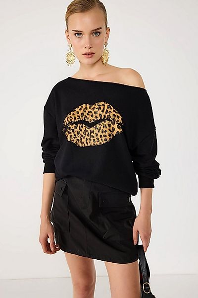 No Matter What Kapuzenpullover Sweatshirt mit Leopardenmuster und Lippenpri günstig online kaufen