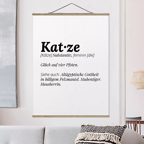 Stoffbild Spruch mit Posterleisten - Hochformat Die Definition von Katze günstig online kaufen