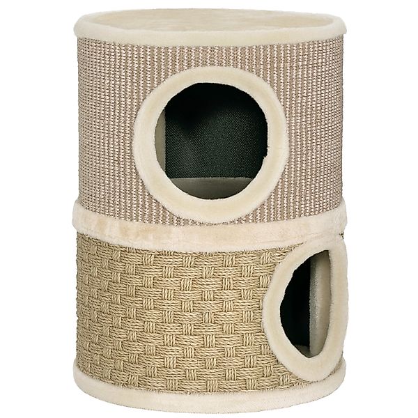 PawHut Kratztonne, 49 cm hoch, Ø35,5 cm zweistöckige Katzentonne mit Plüsch günstig online kaufen