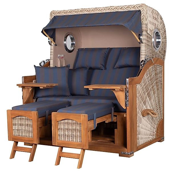 bene,iving Strandkorb Komplettset Ammersee Grande XL Teak Bullauge PE Shell günstig online kaufen