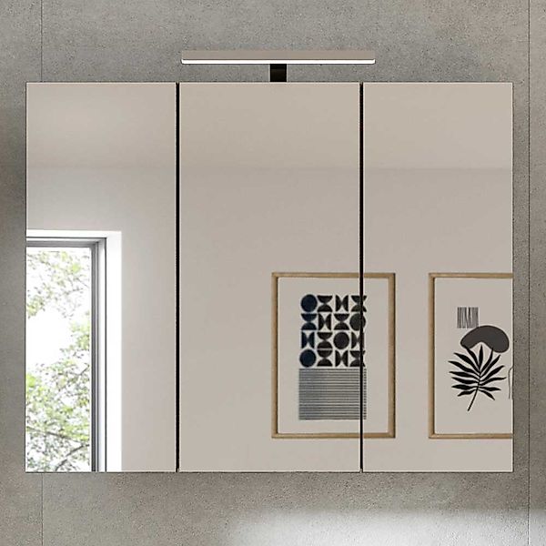 Badschrank Spiegel in modernem Design optional mit Aufbauleuchte günstig online kaufen
