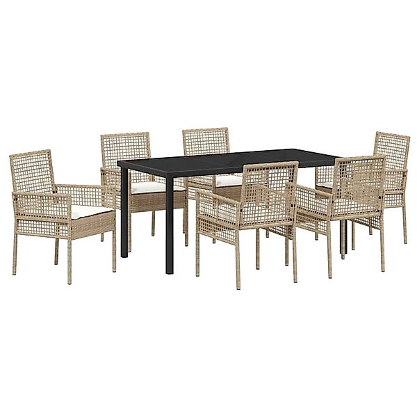 vidaXL 7-Teilige Garten Essgruppe mit Kissen Beige Poly Rattan 3379895 günstig online kaufen