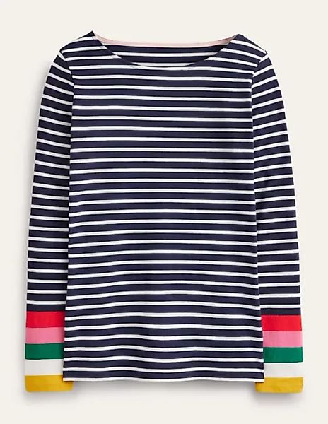 Ella Bretonshirt mit langen Ärmeln Damen Boden, Marineblau, Bunte Bündchen günstig online kaufen