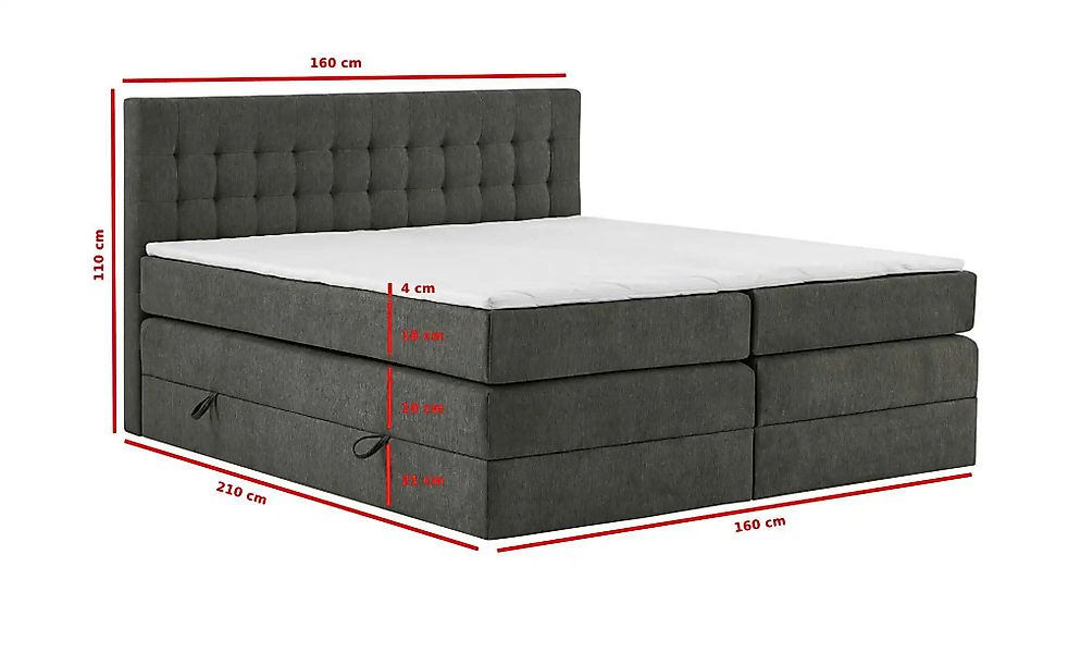 Boxspringbett mit Bettkasten Barcelona ¦ grau ¦ Maße (cm): B: 160 H: 110 Be günstig online kaufen