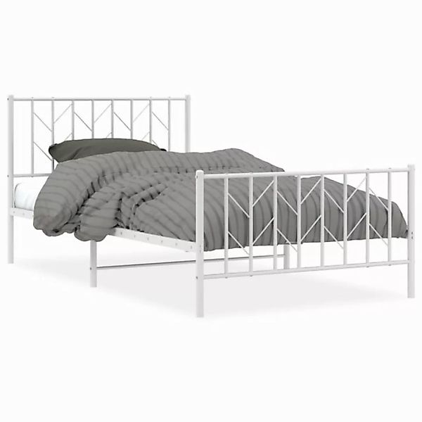 vidaXL Bettgestell, Bettrahmen mit Kopf- und Fußteil Metall Weiß 107x203 cm günstig online kaufen