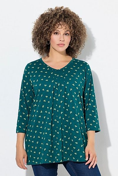 Ulla Popken T-Shirt Shirt Blüten A-Linie V-Ausschnitt 3/4-Arm günstig online kaufen