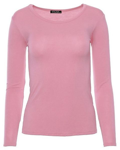 Muse Rundhalsshirt Basic Rundhals Langarmshirt Skinny Fit 1093 günstig online kaufen
