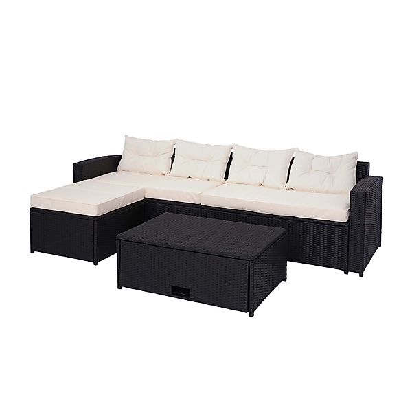 MCW Poly-Rattan Garnitur J34 4-teilig Schwarz Kissen Creme-Beige günstig online kaufen