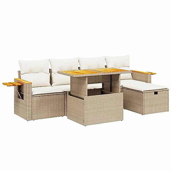 vidaXL 6-Tlg Garten-Sofagarnitur mit Kissen Beige Poly Rattan 3276138 günstig online kaufen