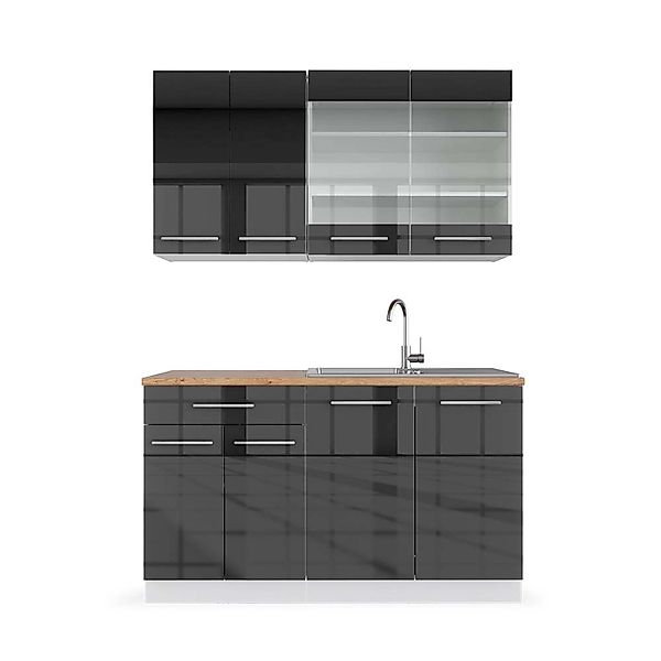 Vicco Fame-Line Küchenschränke Anthrazit Hochglanz/Weiß 140 cm AP Eiche günstig online kaufen