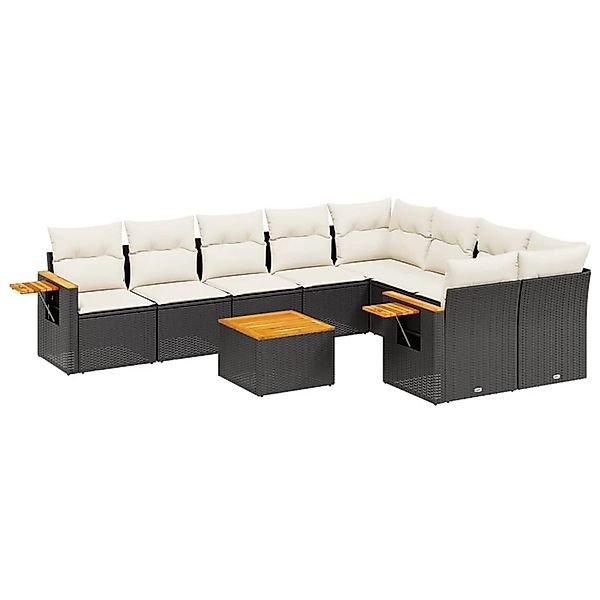 vidaXL 10-Tlg Garten-Sofagarnitur mit Kissen Schwarz Poly Rattan 3227148 günstig online kaufen