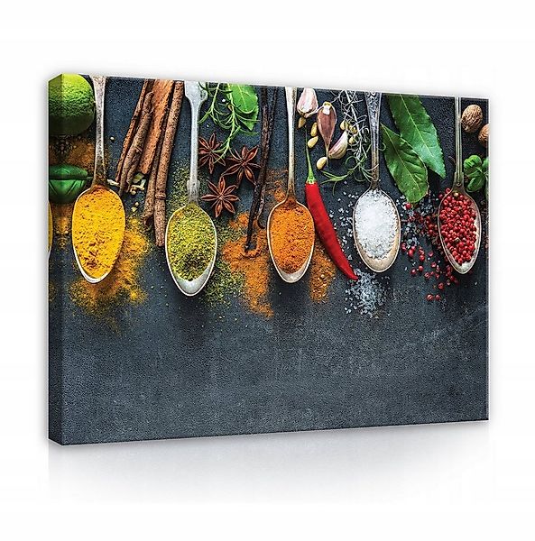 Wallarena Leinwandbild Küche Gewürzen und Kräutern Kochen Wandbild Groß XXL günstig online kaufen