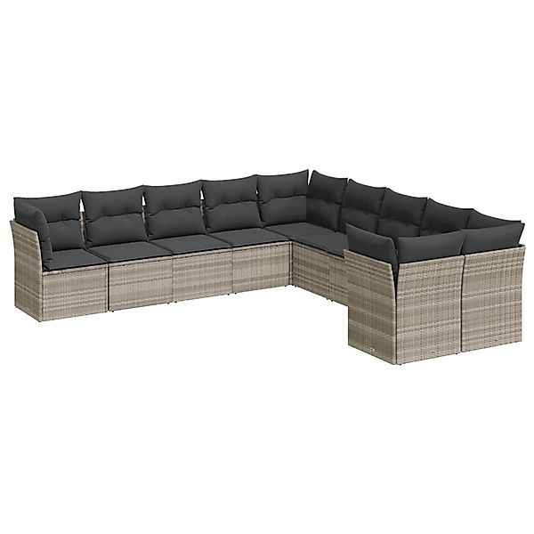 vidaXL 10-Tlg Garten-Sofagarnitur mit Kissen Hellgrau Poly Rattan 3218242 günstig online kaufen