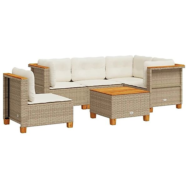 vidaXL 6-Tlg Garten-Sofagarnitur mit Kissen Beige Poly Rattan 3261841 günstig online kaufen