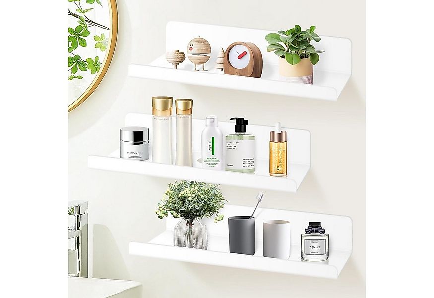 LuxusKollektion Badaccessoire-Set 3er Set Wandregal Weiß Acryl Selbstkleben günstig online kaufen