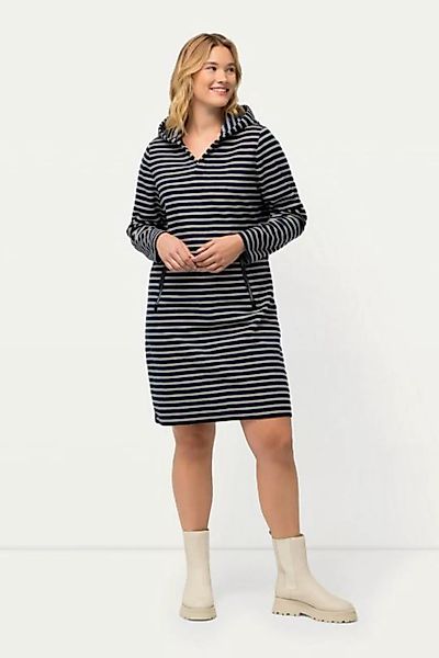 Ulla Popken Midikleid Fleecekleid Ringel Kapuze V-Ausschnitt Langarm günstig online kaufen