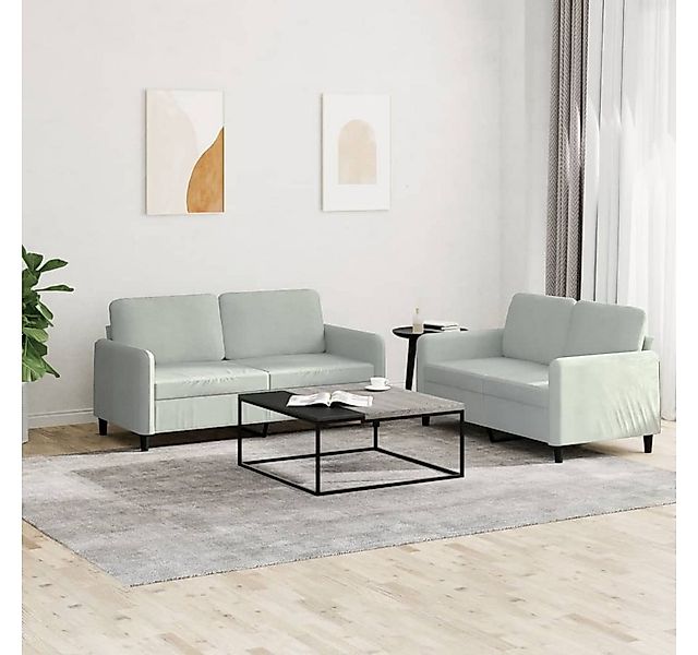 vidaXL Sofa Sofagarnitur Set mit Kissen Samt, 2-tlg., Hellgrau günstig online kaufen